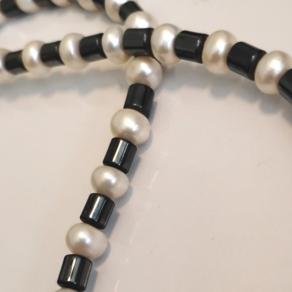 ๐ฉถNATURAL HEMATITE & FAUX PEARL CHOKER NECKLACE y2k grunge minimalist indie